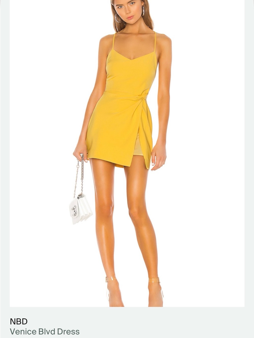 NBD Mustard Yellow Spaghetti-Strap Wrap Mini Dress